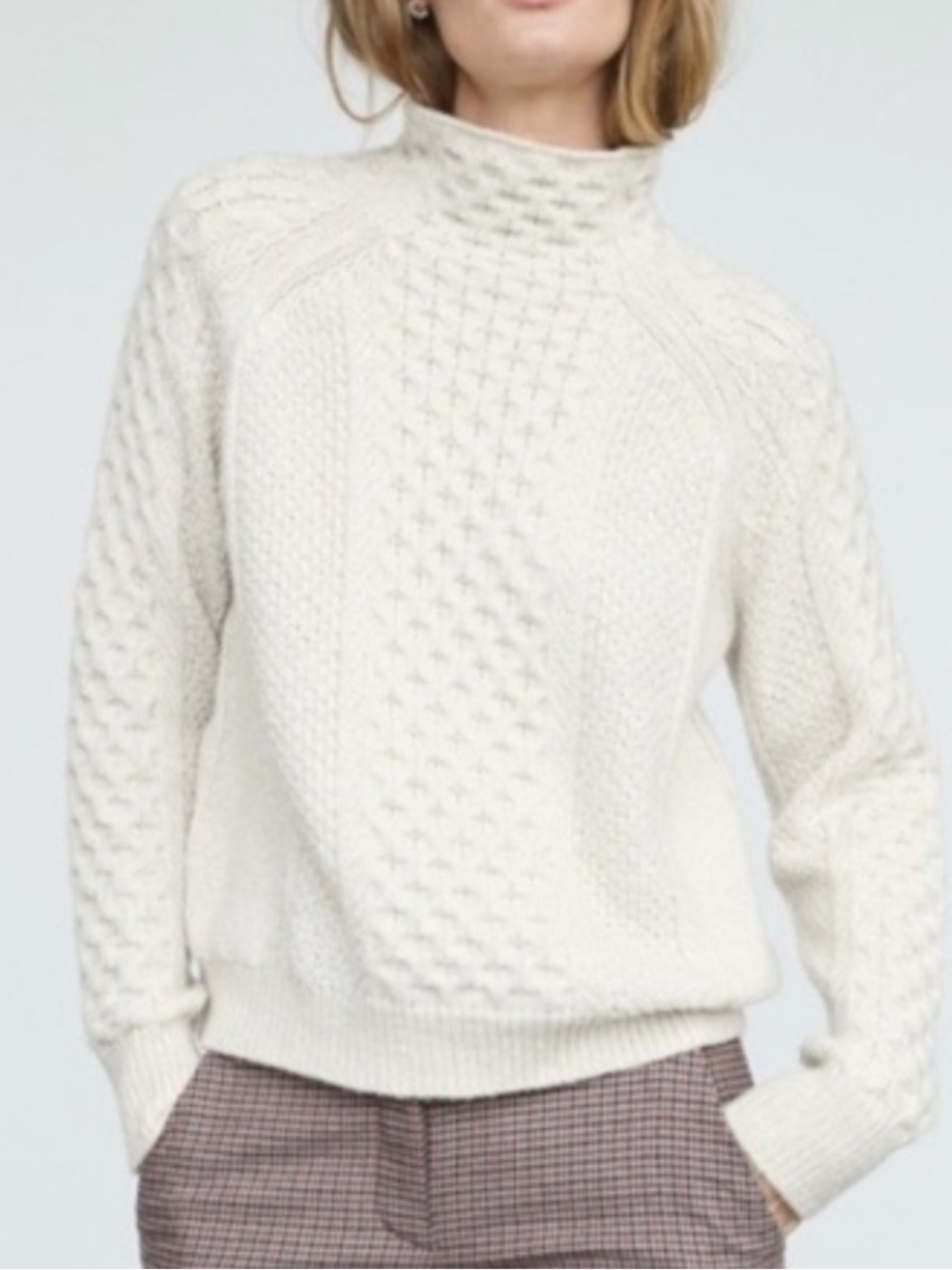 Vince Mixed Cable Knit Wool Cashmere Blend Off White Mock Neck Sweater size M